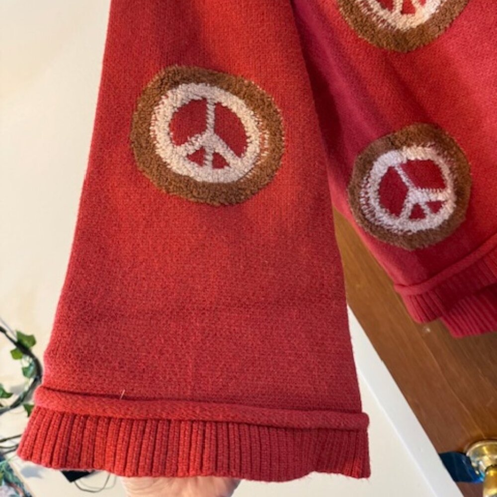 Blue Velvet size small *Oversized Peace Sign Knitted Pocket Sweater PT 25" - Picture 2 of 4